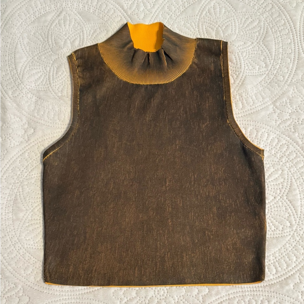 Zara Mustard and Brown Ribbed Top